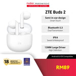 ZTE Buds 2 Semi-in-ear design Smart Touch | Bluetooth 5.3 | IPX4 Sweat & Waterproof | 13MM Large Driver High Definition